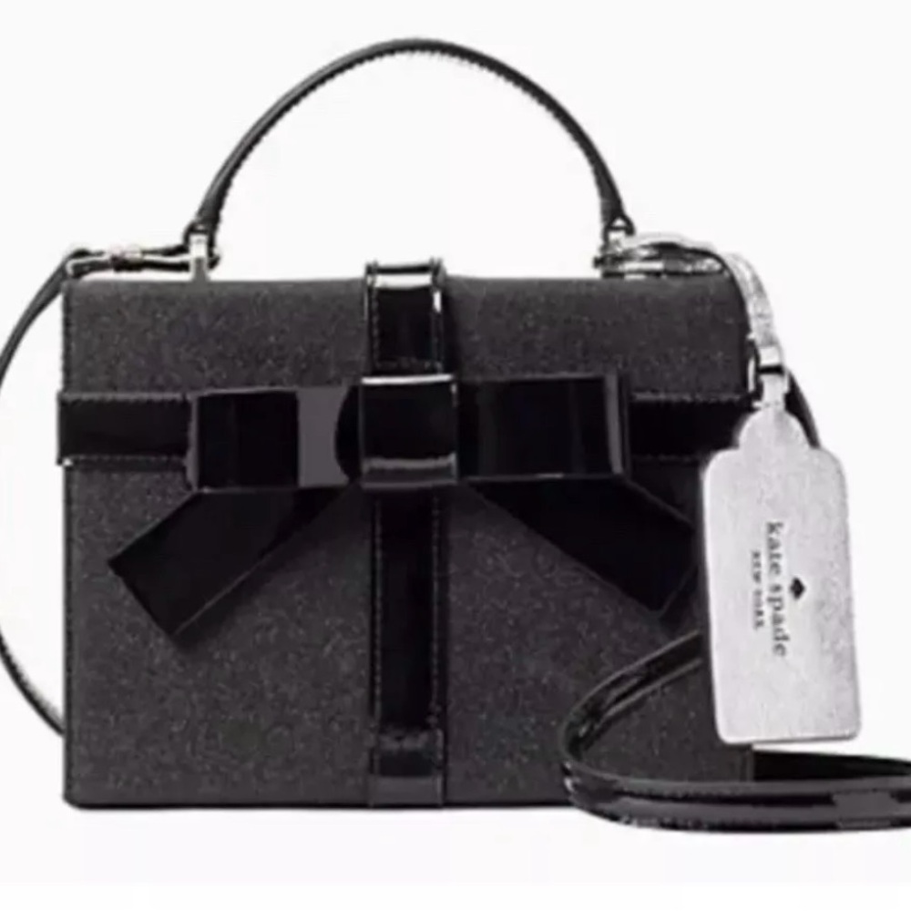 Kate Spade Black Glitter Wrapping Party Satchel | Crossbody Bow Purse | NWT - Picture 2 of 12
